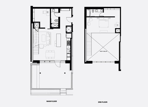 A black and white image of a floor plan for a two-story building.